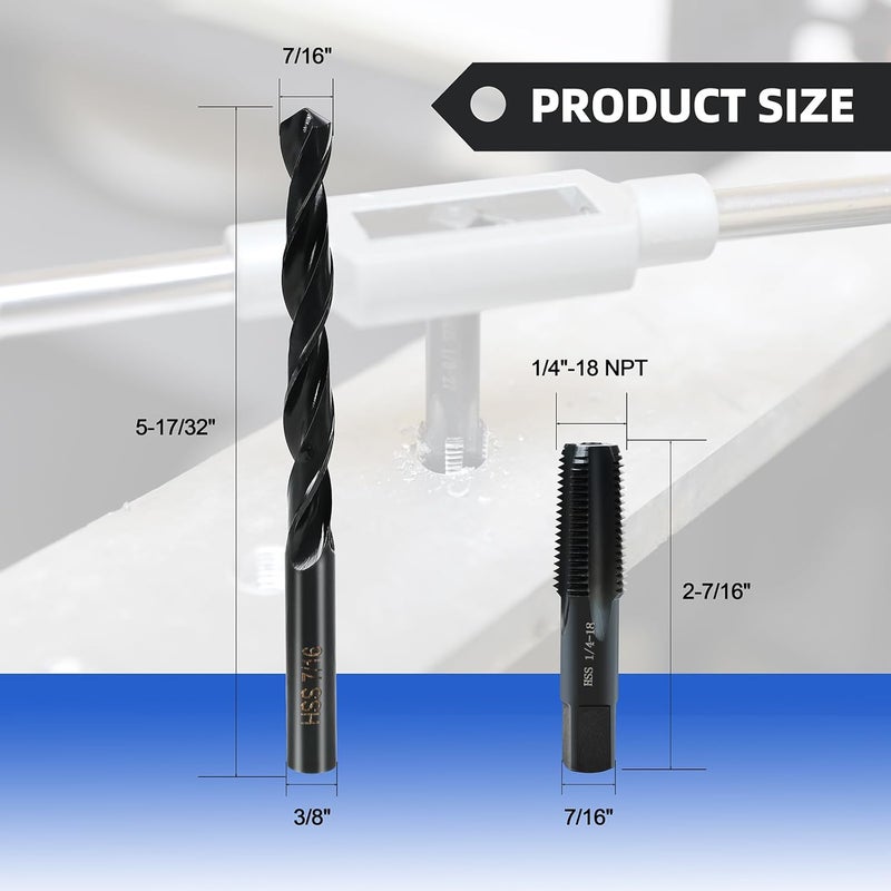 RURITKIT 1/4-18 NPT Pipe Tap and 7/16" drill Set, Carbon Steel Hand Threading Plumbing Tap Set for Plumbers Mechanics DIY Thread cutting tools - Image 1